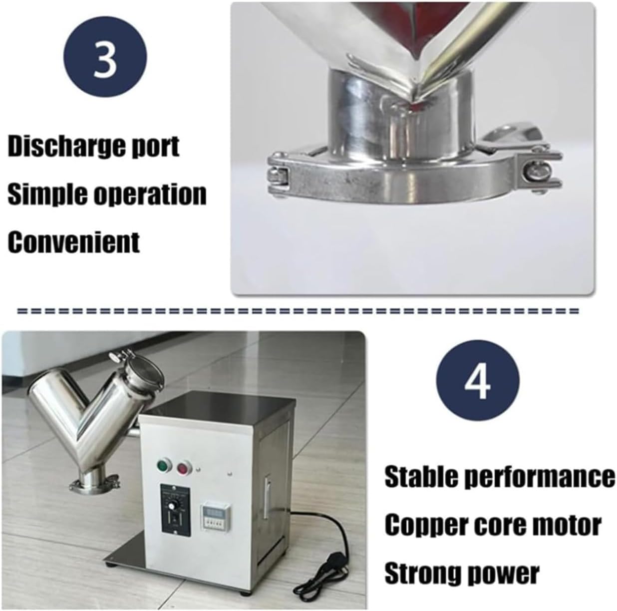 Powder Mixer Blender Feed Mixing Machine, 2L V-Type Dry Powder Mixer Stainless Steel Particle Granule Blender, Adjustable Speed, for Feed, Fertilizer, Fuel, Medicinal Powder