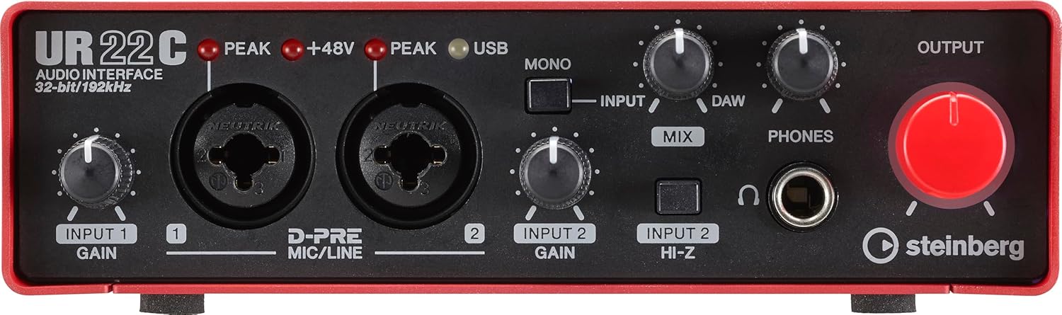 Steinberg UR22C 2x2 USB 3.0 Audio Interface with Cubase AI and Cubasis LE, Red