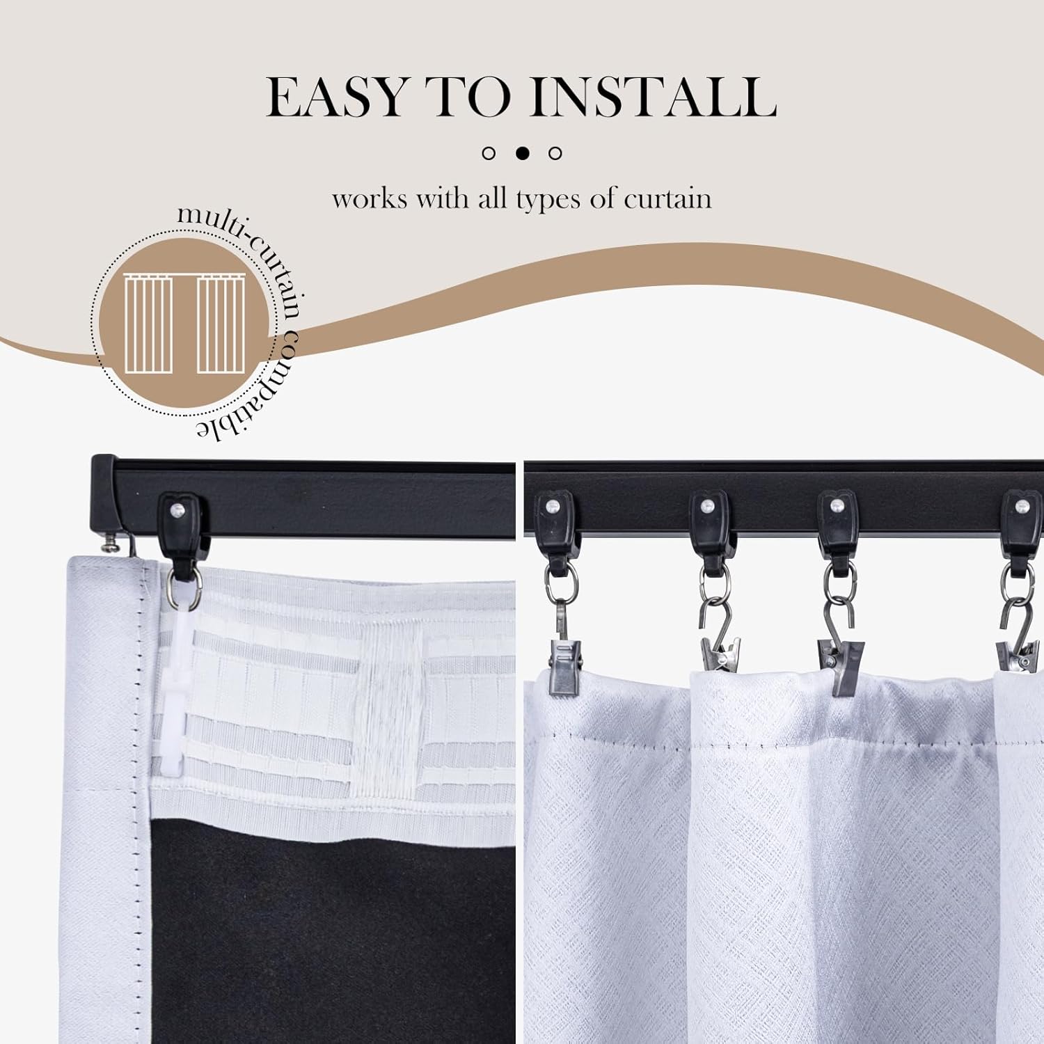 Flexible Ceiling Curtain Tracks, Ceilings Track for Curtains, Aluminum Curtains Track Ceilings Mount,Wall Mount Curtain Rail, Ceiling Curtain Rod, Sliding Curtain Tracks with Clips (Black 21FT)