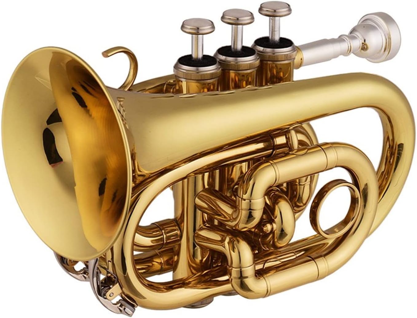 KESHUO Mini Pocket Trumpet Bb Flat Brass Material Wind Instrument with Mouthpiece Gloves Cleaning Cloth Carrying Case Trumpets (Color : 1)