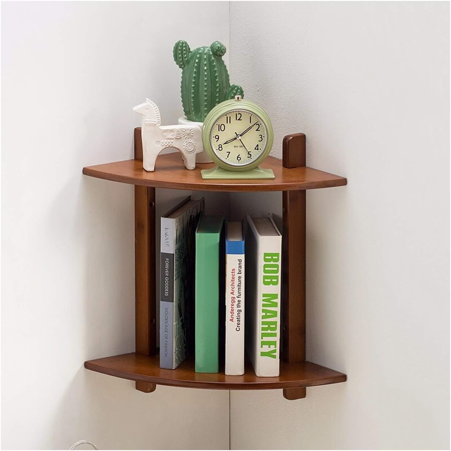 Bookshelf 2-Tier Wall Mount Corner Shelves Wall Mounted Open Book Shelf Space Saving Decorative Shelves for Home and Office Space Bookcase Storage Rack (Color : Brown)