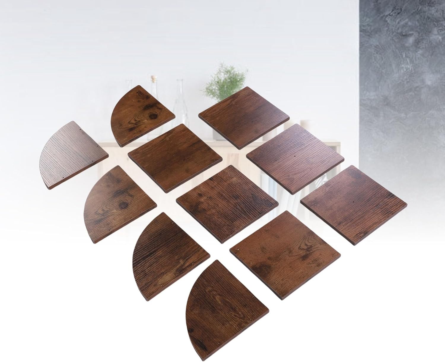 Asixxsix Corner Shelf Wall Mount, 6 Square Board, 5 Arc Board Easy to Clean Corner Shelf Space Maximization Wood Floating Corner Shelves for Bedroom Living Room Bathroom Kitchen