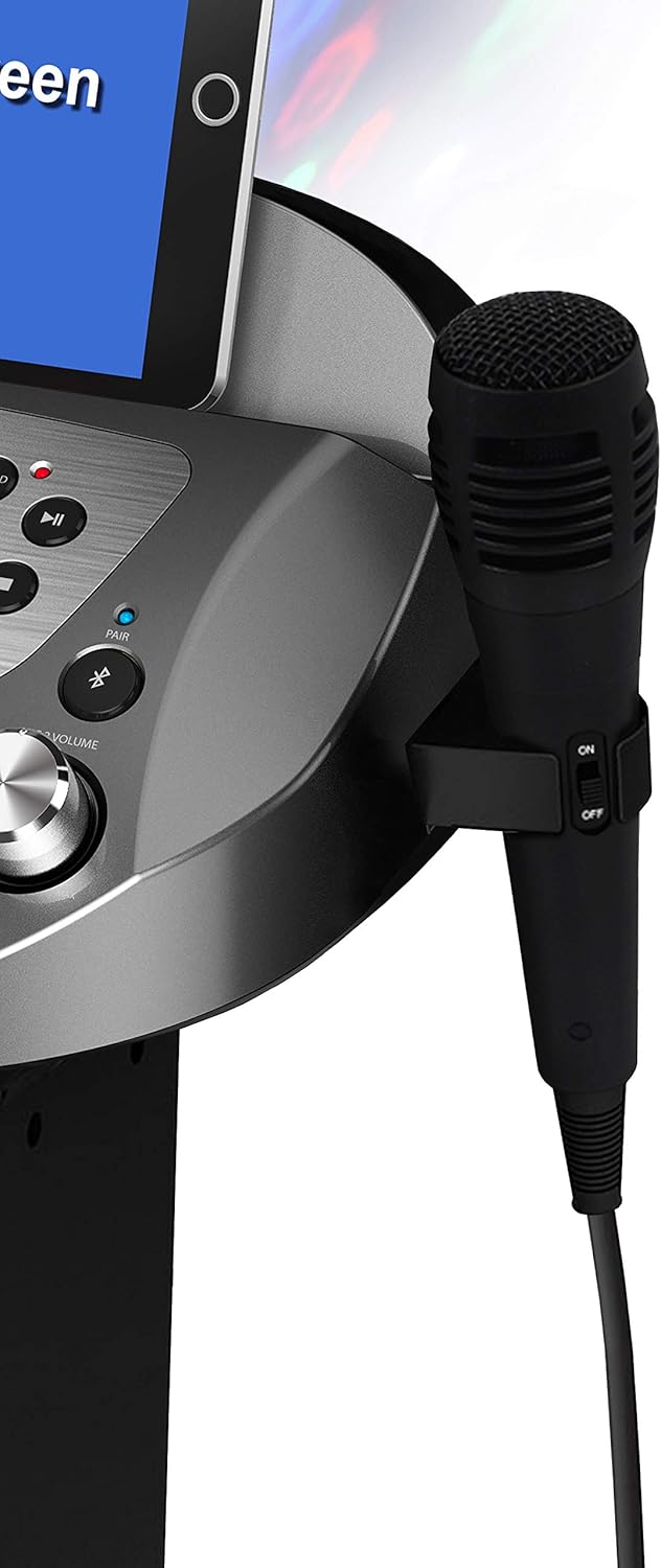 Starion KS829-B Bluetooth Karaoke Machine l Pedestal Design w/Light Show l 4 Built-in Speakers & 2 Tweeters l Two USB for Bluetooth / MP3 Record & Playback l Disco Ball Effect l Two Microphones