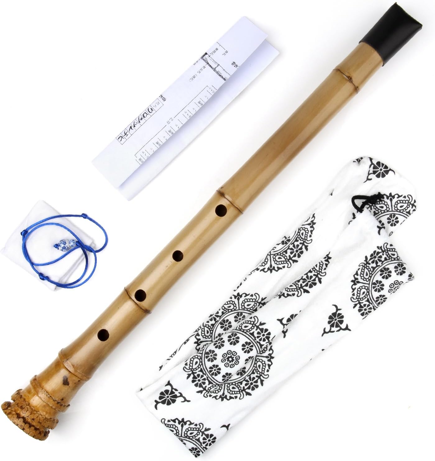 Traditional Musical Instrument D Key 5 Holes Japan Style Shakuhachi D/E Key Musical Instruments Bamboo Flute With Root Woodwind Instrument (1.8 D Key)