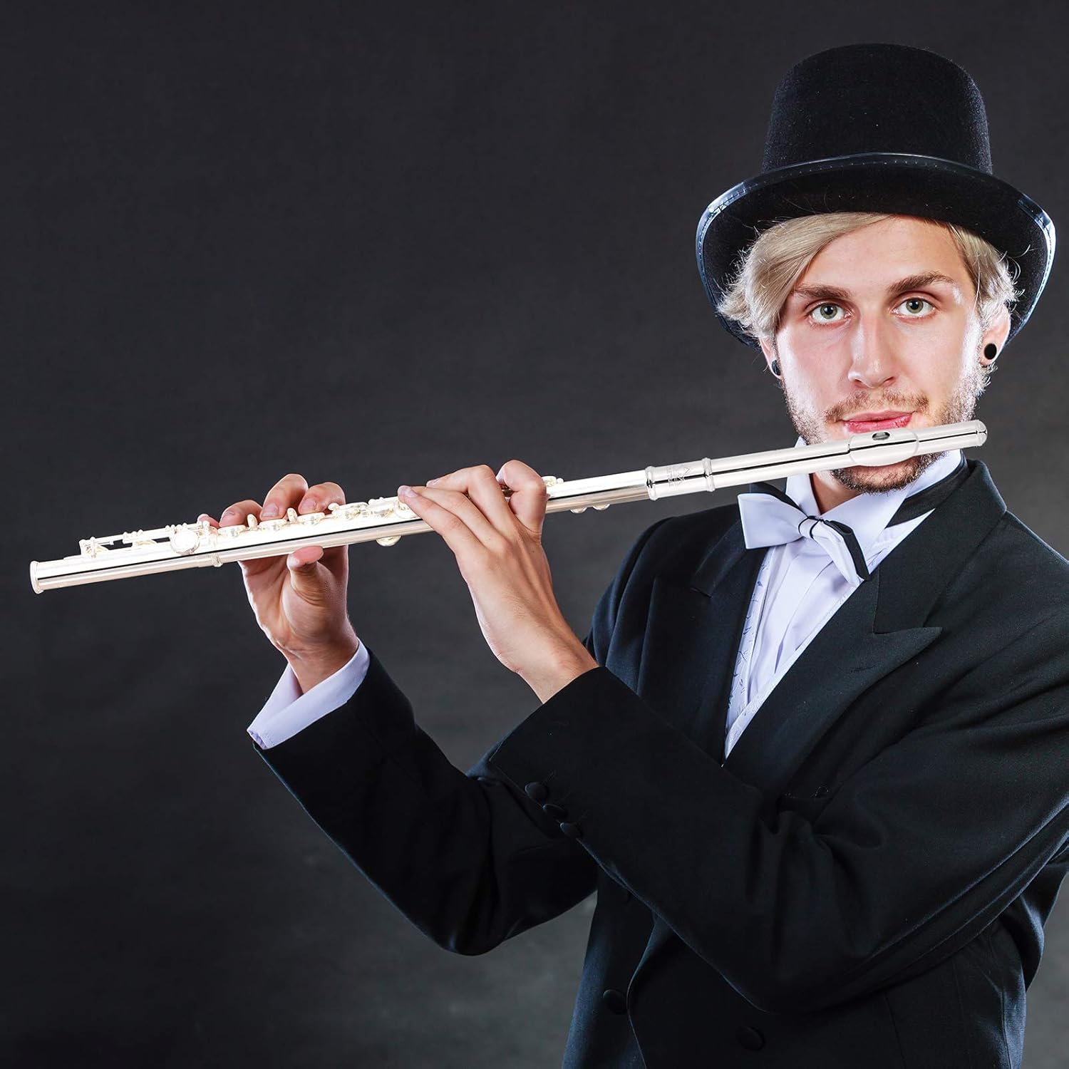 EASTROCK Open Hole Flutes C 16 Keys Silver Plated Flute Instrument for Beginner Kids Student with Carrying Case,Stand,Cleaning kit,Gloves,Tuning Rod(Open/Closed Hole,Silver Plated)