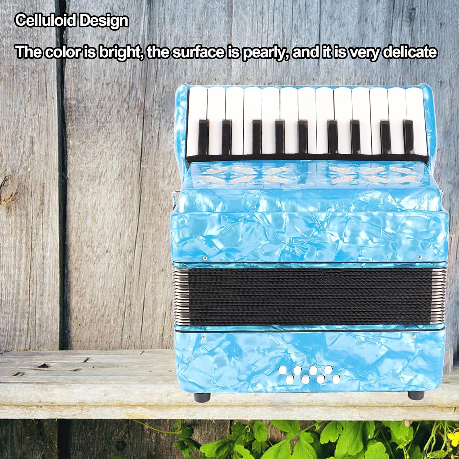 Kids Accordion, Bright Color Kids Accordion 22 keys Button Accordian, Black and White Piano Keys Accordion Acordeon Concertina, for Kids Children (Sky Blue)