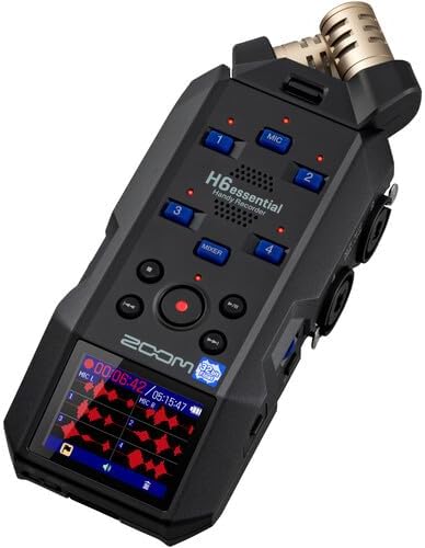 Zoom ZH6E H6essential Handy Recorder with 6 Tracks & 32-Bit Float Recording + Zoom ZDM-1 Podcast Mic Pack + 4X AA Batteries with Charger + 10ft USB Type A to USB Type C Cable - Black + More