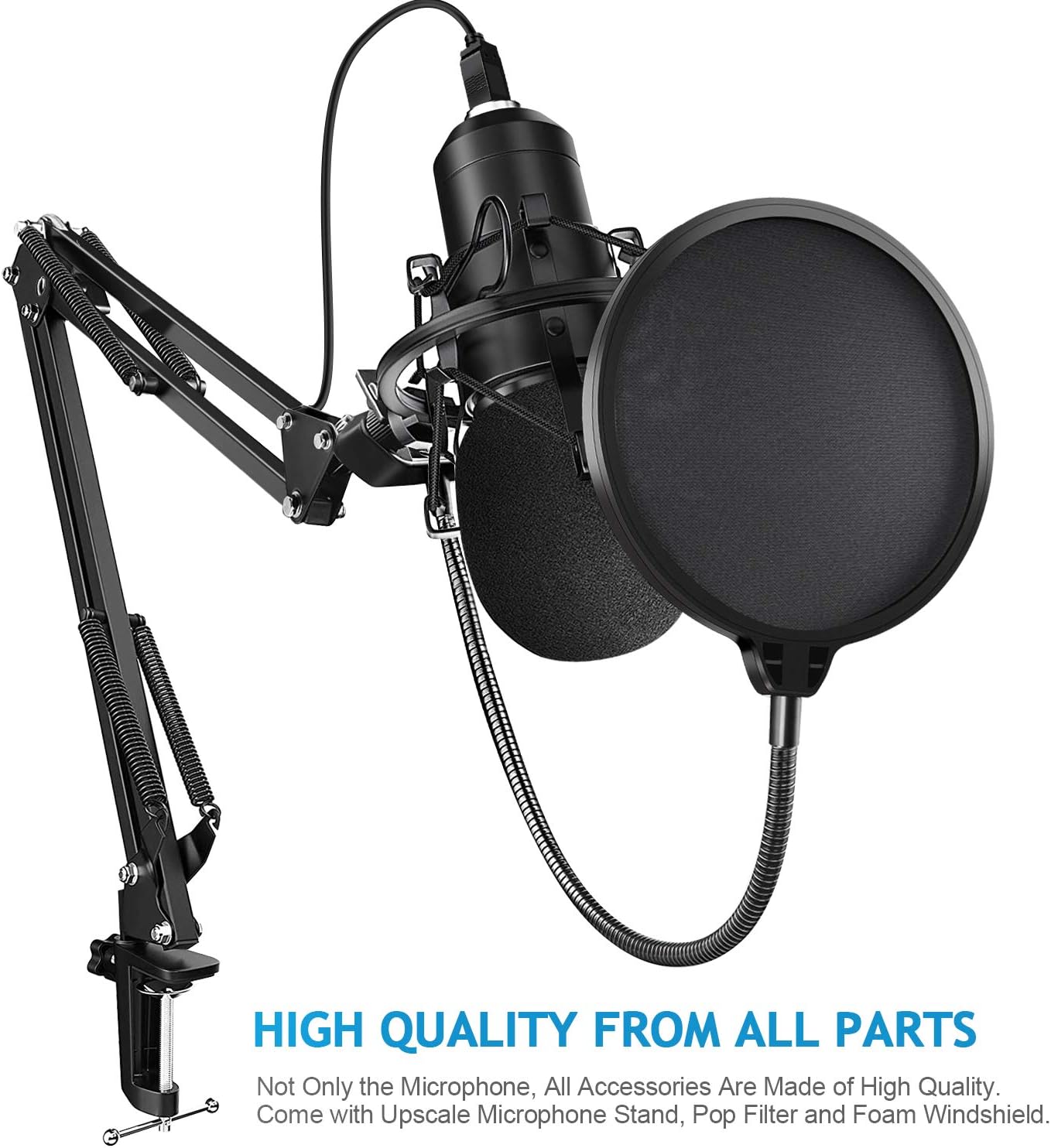 YOTTO USB Microphone Kit 192KHZ/24BIT Plug & Play Computer PC Microphone Studio Streaming Cardioid Mic with Boom Arm Shock Mount Pop Filter for Recording Broadcasting YouTube Gaming Voice