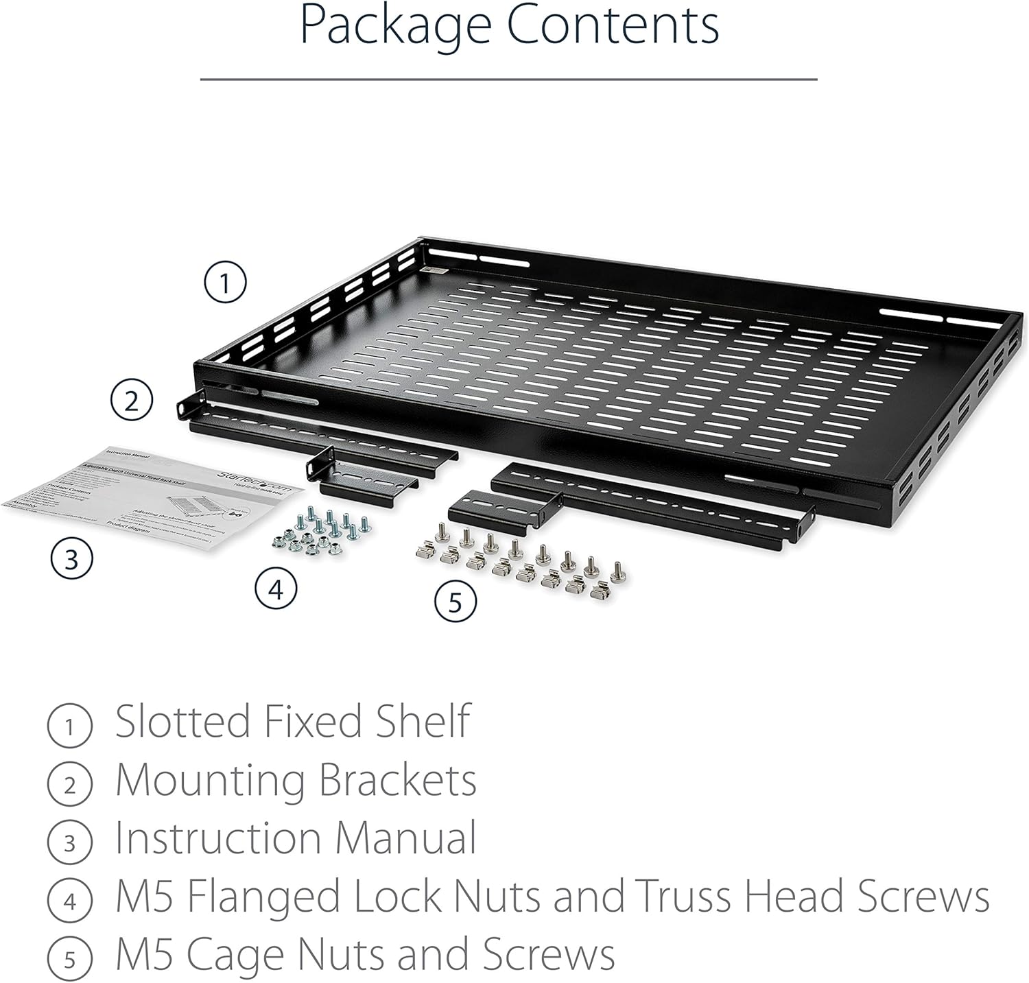 StarTech.com 1U Adjustable Vented Server Rack Mount Shelf - 175lbs - 19.5 to 38in Adjustable Mounting Depth Universal Tray for 19