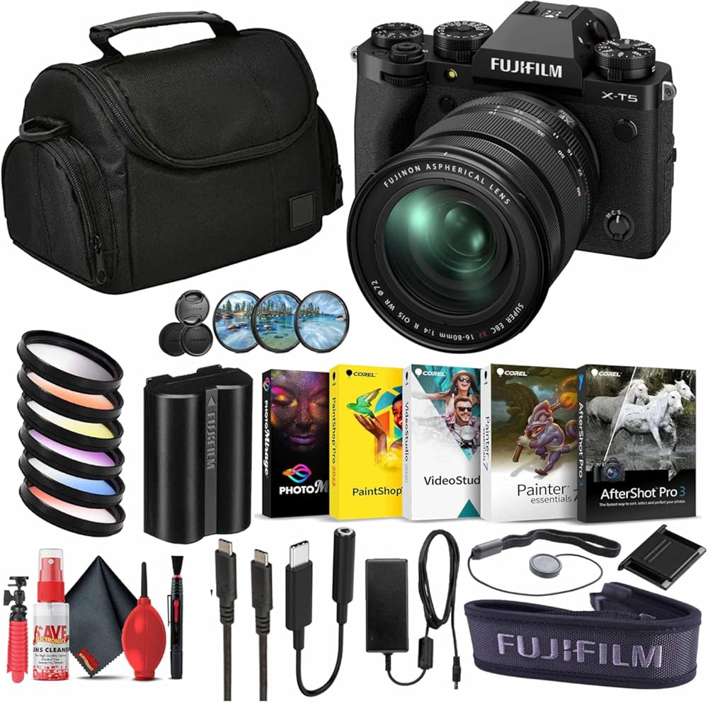 Fujifilm X-T5 Mirrorless Digital Camera XF16-80mm Lens Kit - Black- Bundle with Cleaning kit + Flexible Tripod + More Accessories
