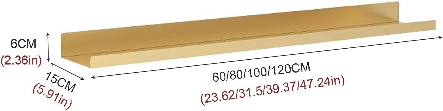 Floating Shelves Light-Emitting Shelves, Wall Hanging Creative Bookshelf,Floating Wall Mounted Display Shelves Built-in Illuminated LED Light,Wall Shelves Picture Ledge ( Color : Gold , Size : 60cm/23
