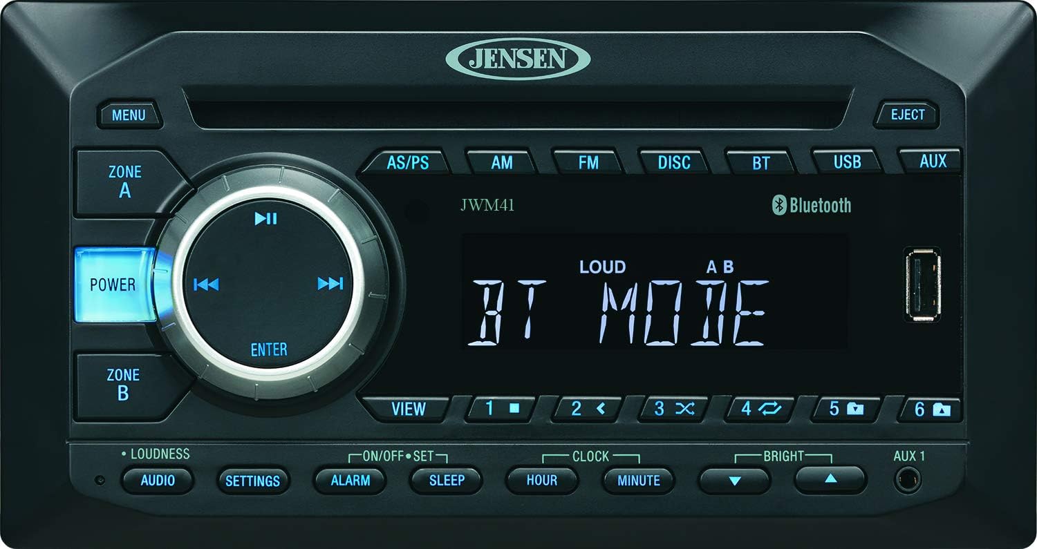 Jensen JWM41 2-Speaker Zones AM/FM|DVD|CD|USB|AUX| Bluetooth Wallmount Stereo, 4X 6 Watt, Plays: CD, CD-R, CD-RW, DVD, DVD+RW, DVD-RW, DVD-Video, MPEG-4, VCD, JPEG, CD-DA, MP3, WMA (Renewed)