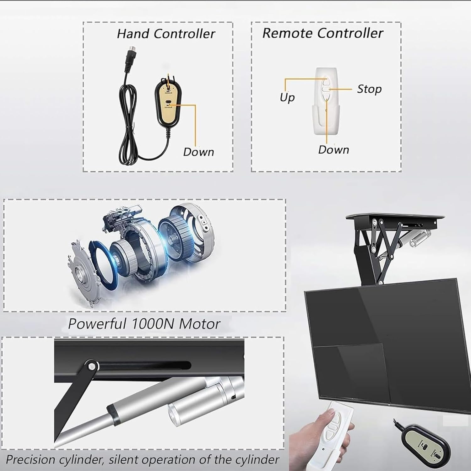 Ceiling TV Mount Stand - Motorised TV Bracket Stand,with Remote Control Tv Wall Mount,Hidden Drop Down TV Lift,0-85° Flip Down Pitched Roof Mount Stand,Telescopic Electric TV,One Color,50,
