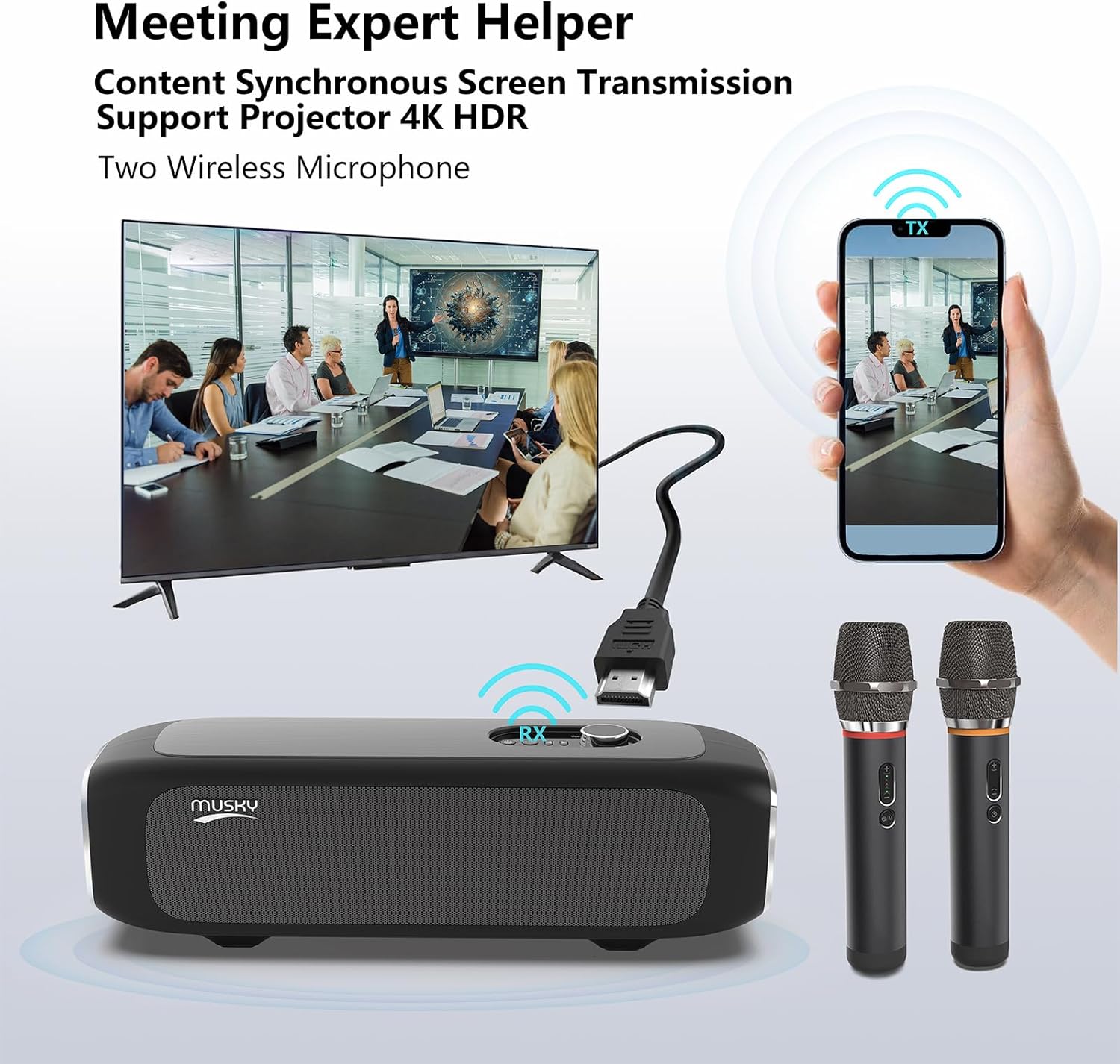 MUSKY Smart Karaoke Machine for Adults - with Screen mirroring, 2 Wireless Mics, External Smart Karaoke System, Professional Bluetooth Speaker, Karaoke Speaker for Any Occasion, Support TV Box