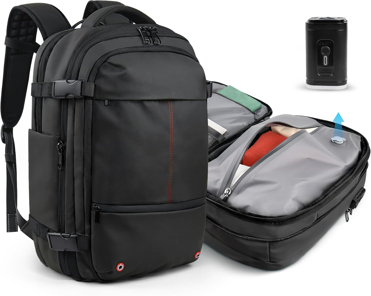 travel inspira Backpack for Travel, 60L Expandable Vacuum Backpack with Electric Vacuum Pump, Water-Resistant & TSA Anti-Theft for Airplane Vacuum Seal Compression Air-Seal Bag for Travel