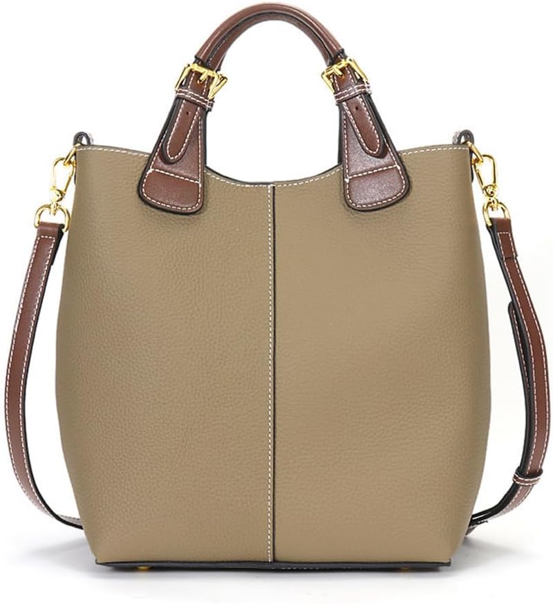 zency Women's Retro Bucket Bag Large Capacity Tote Leather Handbag Casual Composite Bag (Grey)