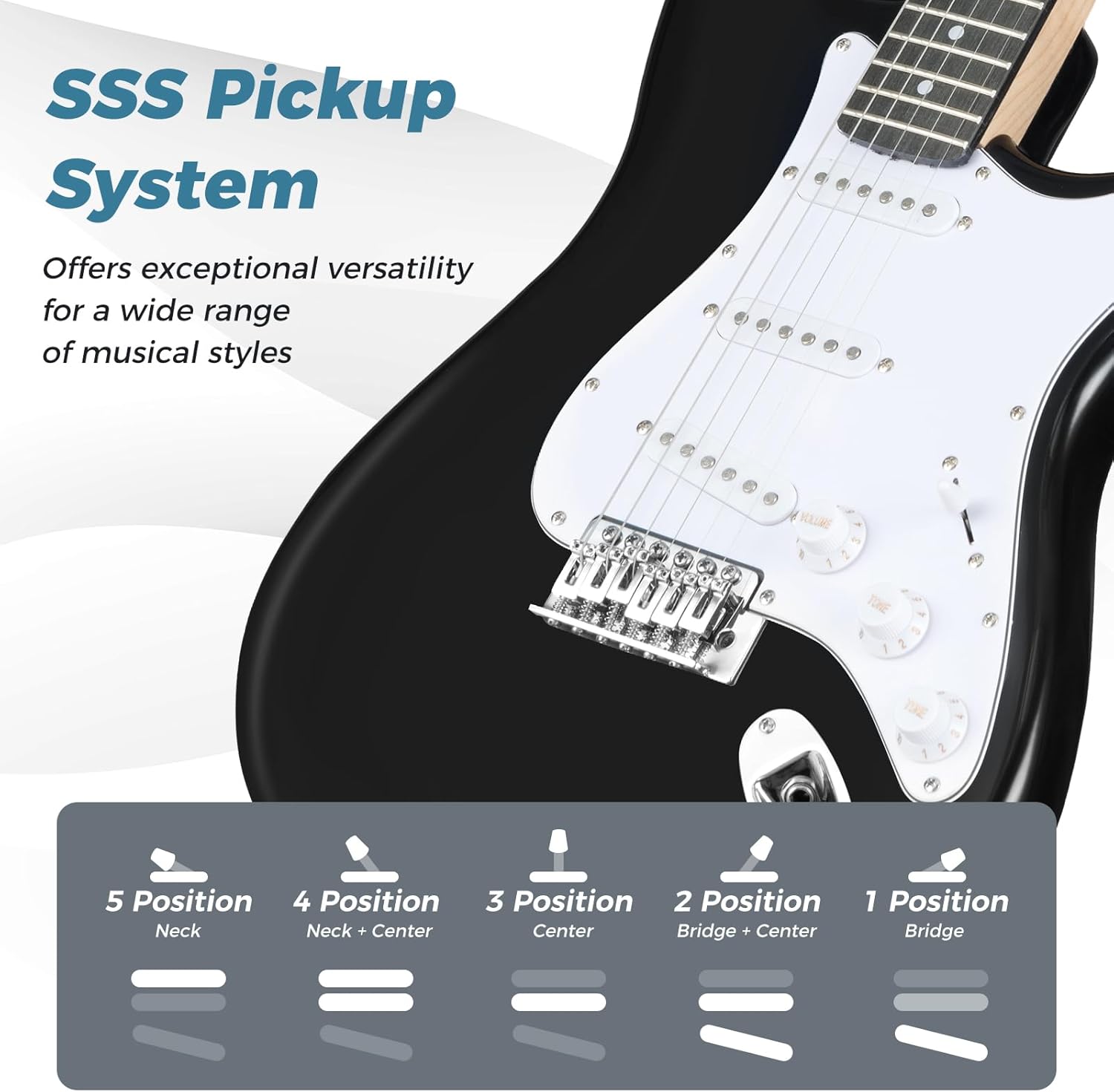 Costzon 6 String Electric Bass Guitar with AMP, 39” Full Size Beginner Bass Guitar Kit with SSS Pickups, Gig Bag, Strap, Digital Tuner, Capo, Picks & Cable for Starter (Black)