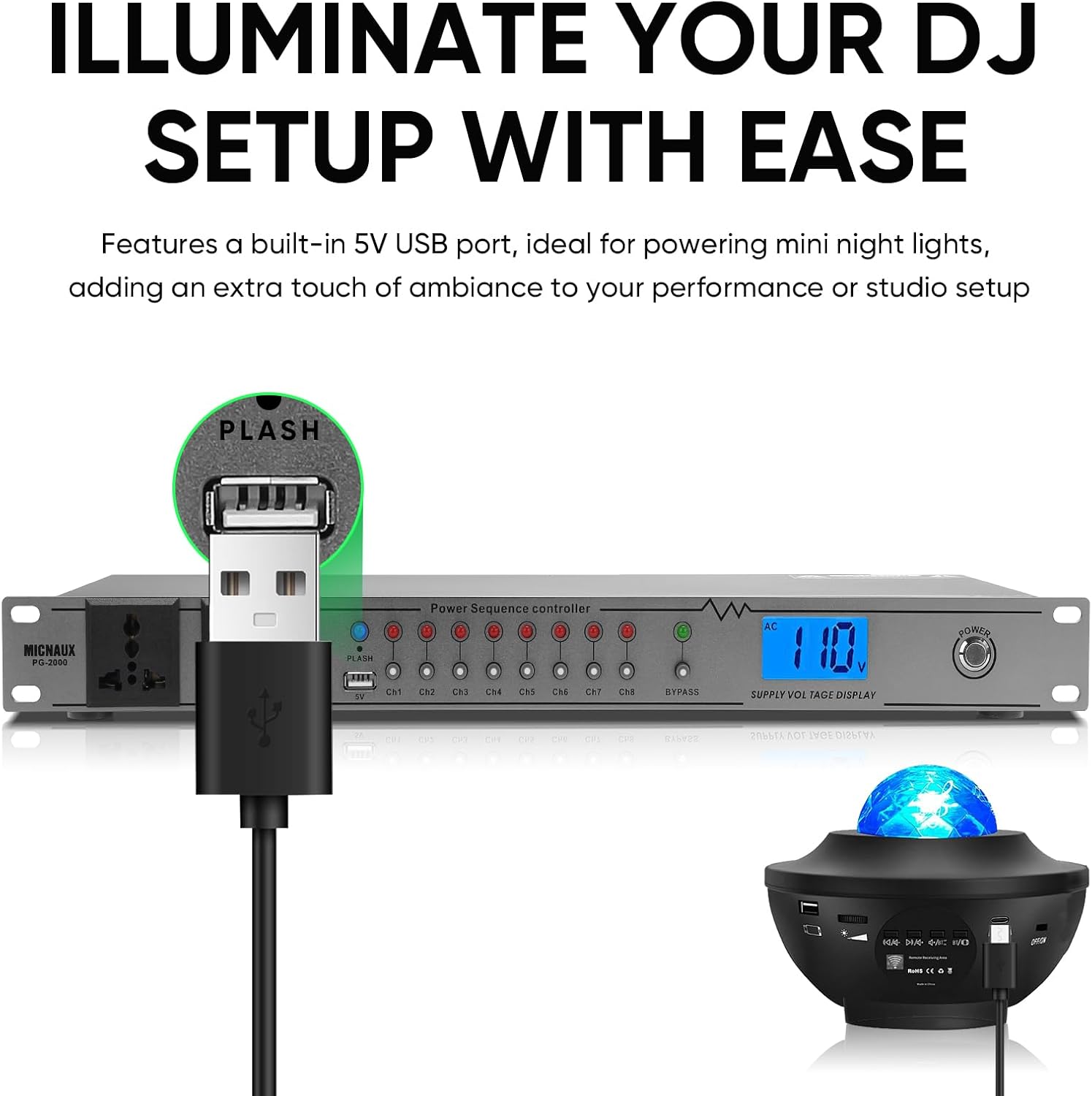 Rack Mount Power Conditioner 20A Sequencer for Audio Equipment, 10 Outlets 2000W Power Supply with 8 Independent Controls, Surge Protector, Voltage Display, External Switch