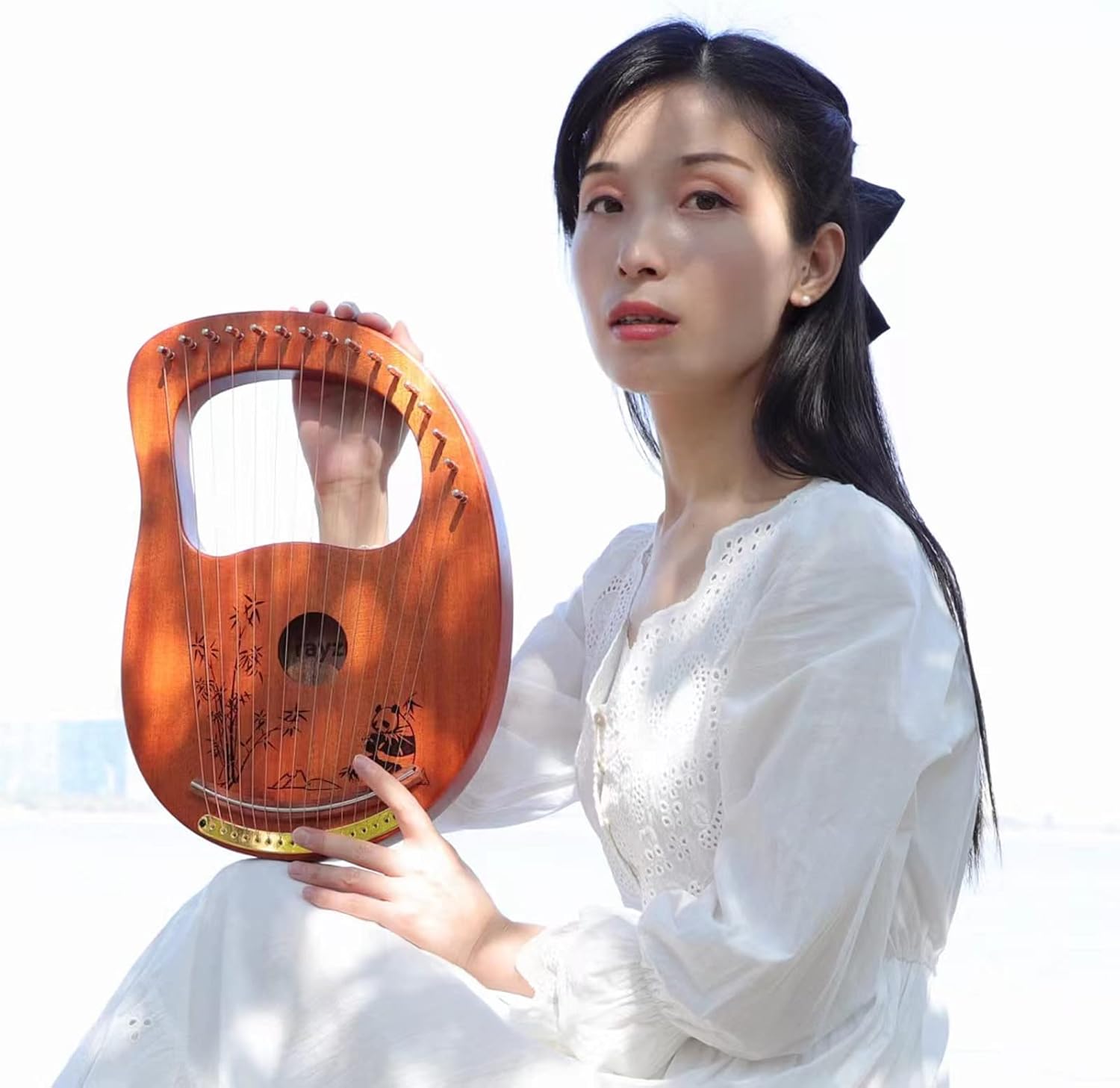 Rayzm Lyre Harp, Solid Wood Mahogany Lyre Musical Instrument, Portable 16 Metal Strings Lye Harp for Adult/Beginners