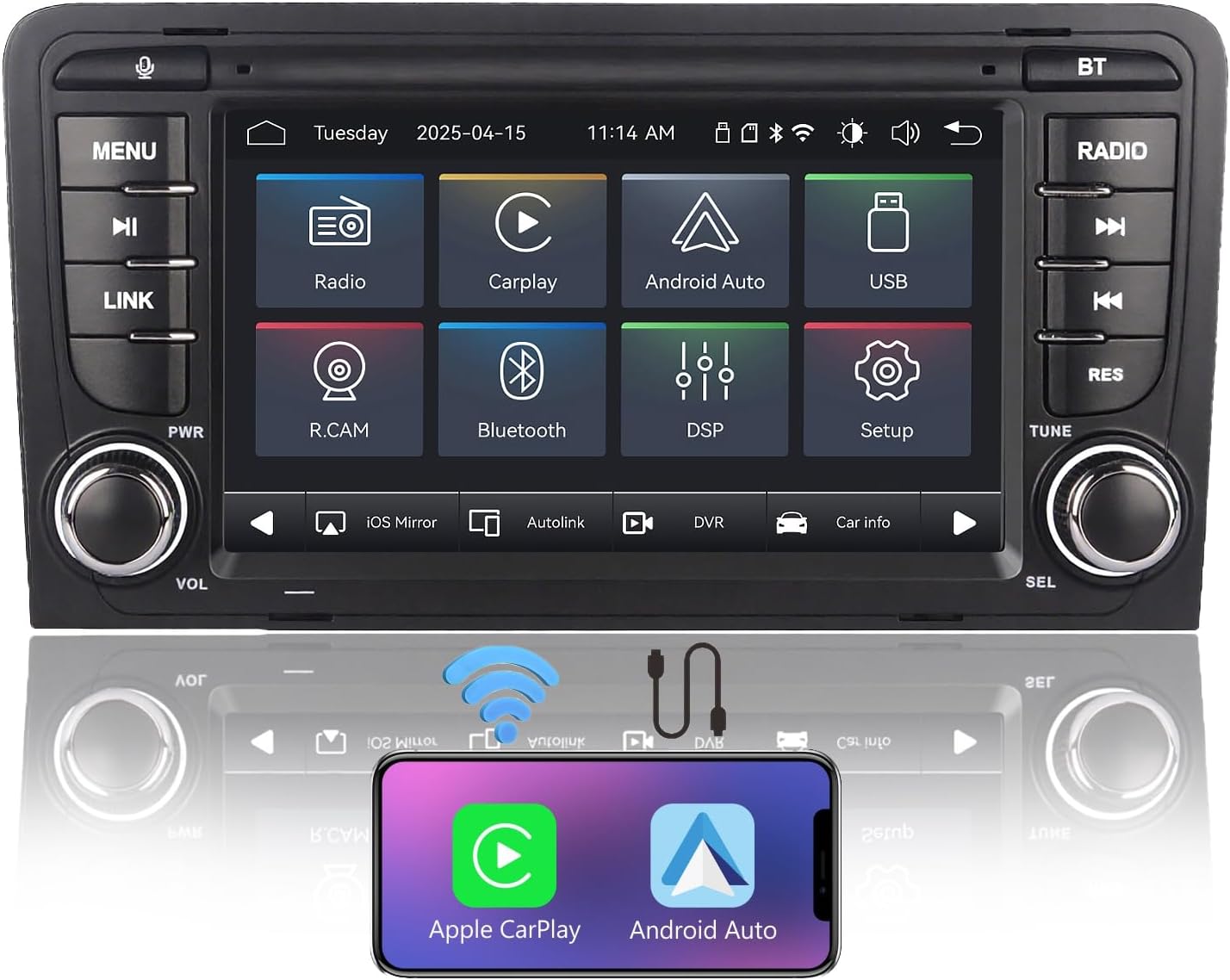 Fast Boot Linux Car Stereo Compatible with Audi A3 S3 RS3 8P 2003-2012 Bluetooth/Wireless CarPlay/Android Auto/FM/AM/RDS/USB