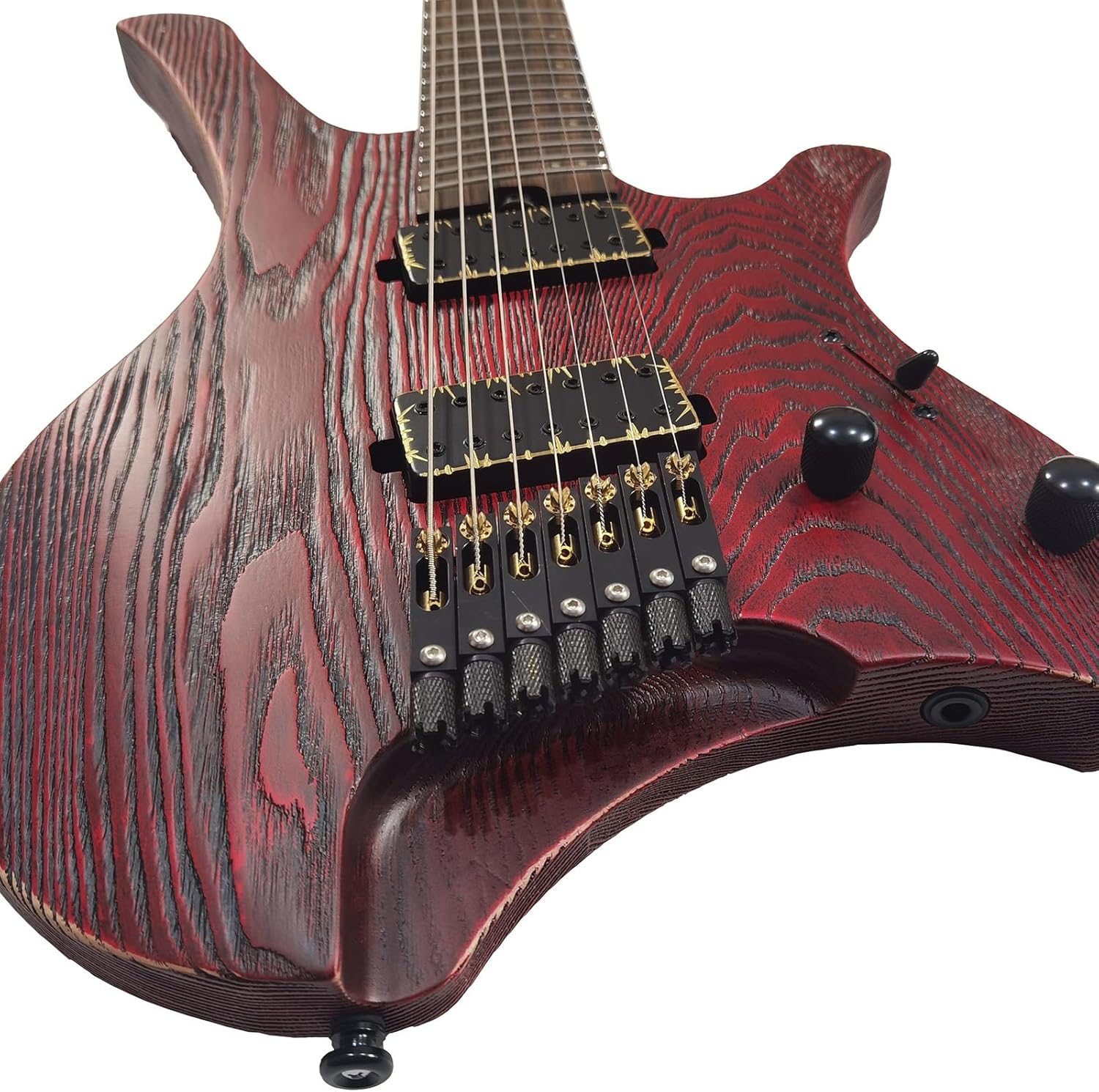 VENEKA Headless Electric Guitar 7 Strings Handmade Headless Electric Guitar with Stainless Steel Fan-Shaped Frets Ash Wood Body 3 Way Converter