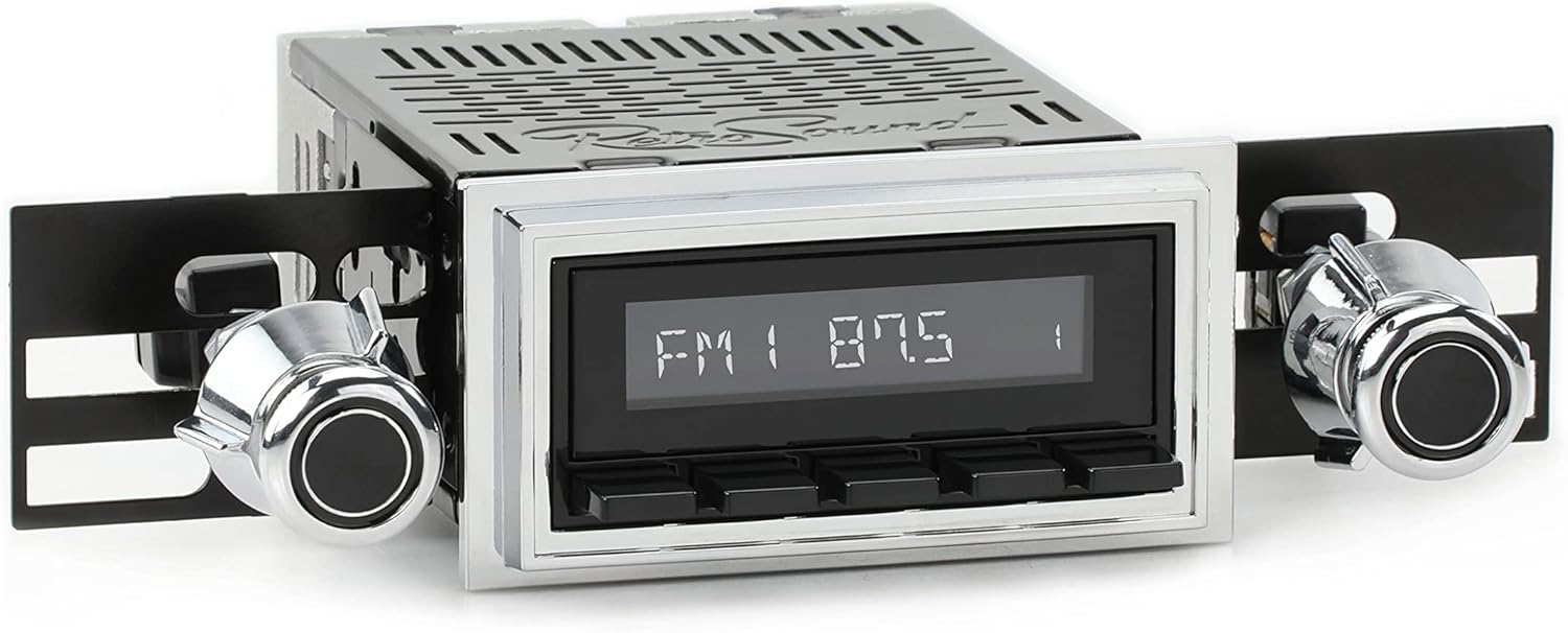 RetroSound HB-126-55-75 Hermosa Direct-Fit Radio for Classic Vehicles (Black Face and Buttons, Chrome Bezel)