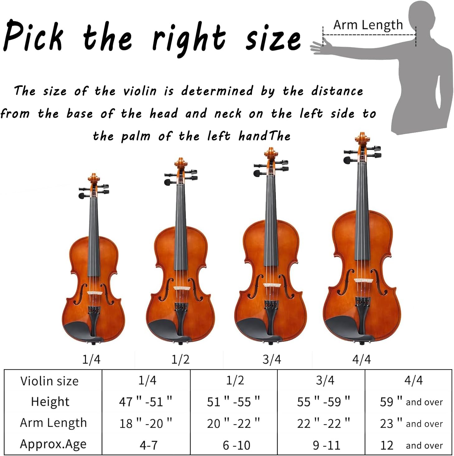 1/2 Acoustic Violin for Beginners, Half Size Plywood Fiddle Set for Kids and Adults with Hard Case, Bow, Extra Strings, Shoulder Rest, Rosin, Clip-on Tuner, Fingerboard Stickers, and Mute.