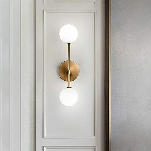 Wall Lamp, Globe Wall Sconce Light Modern 2 Lights Cream Glass Wall-Mount Lamp for Corner (Gold)