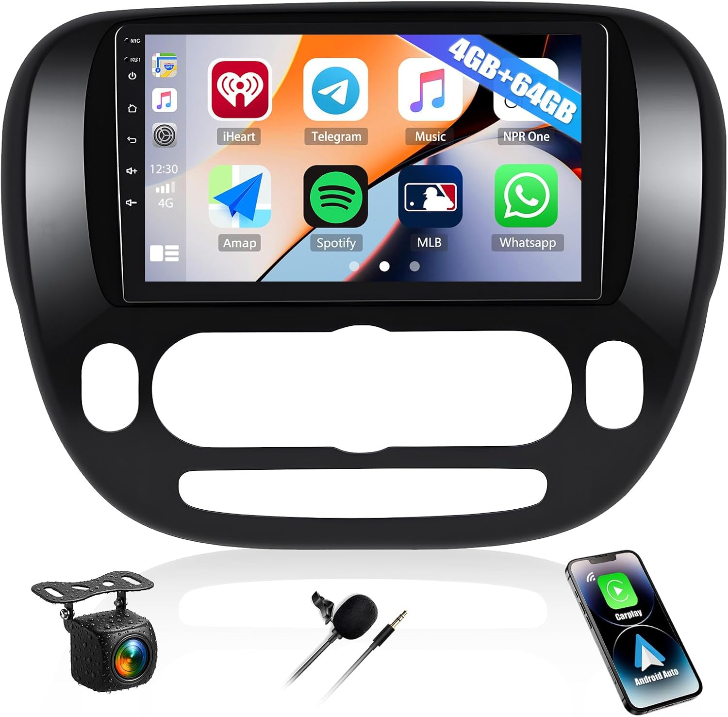 4G+64G Car Stereo Radio for KIA Soul 2014 2015 2016 2017 with Wireless CarPlay Android Auto Bluetooth 5.0 WiFi GPS, Android 15 Car Radio, 9