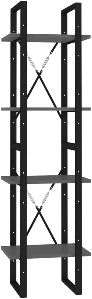 55 inch Tall Industrial Gray Bookcase Four Tier Large Engineered Wood Wall Mount Shelf 11.8 x 15.7 x 55.1 in Matte Modern Storage for Living Room Office Bedroom