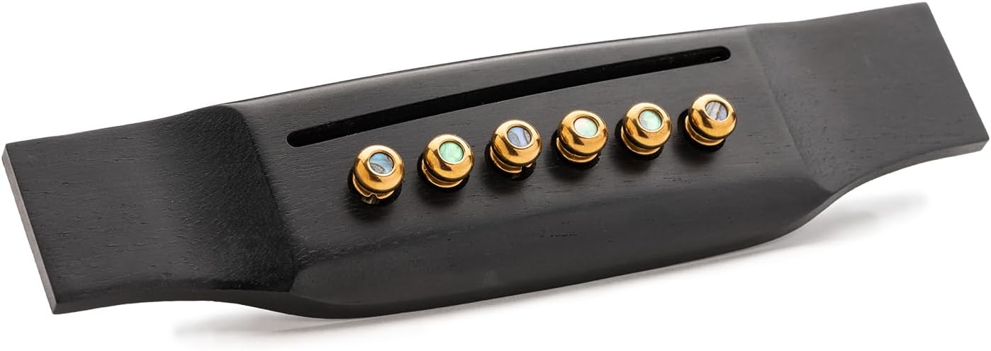 LUXE BY MARTIN® Acoustic Guitar Bridge Pins – Gold with Pearl Inlay | Liquidmetal® Construction for Increased Volume and Sustain | Set of 6