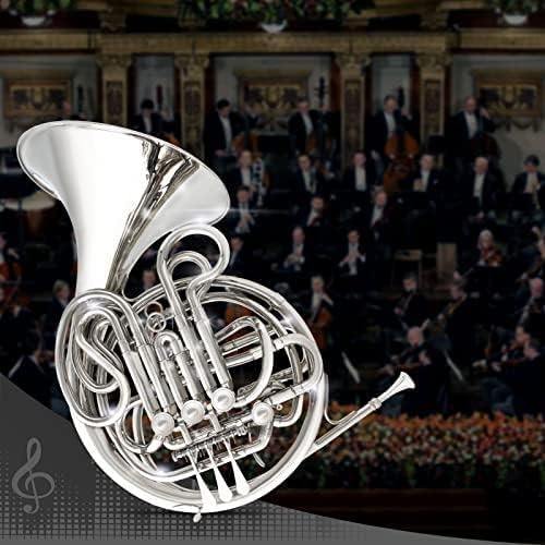 Double French Horn F/Bb 4 Keys Nickel plated＆Gold Craft Lacquer Brass French Horn With French Horn Case, Mouthpiece, Gloves, Cleaning Cloth and Brush (Sliver)…