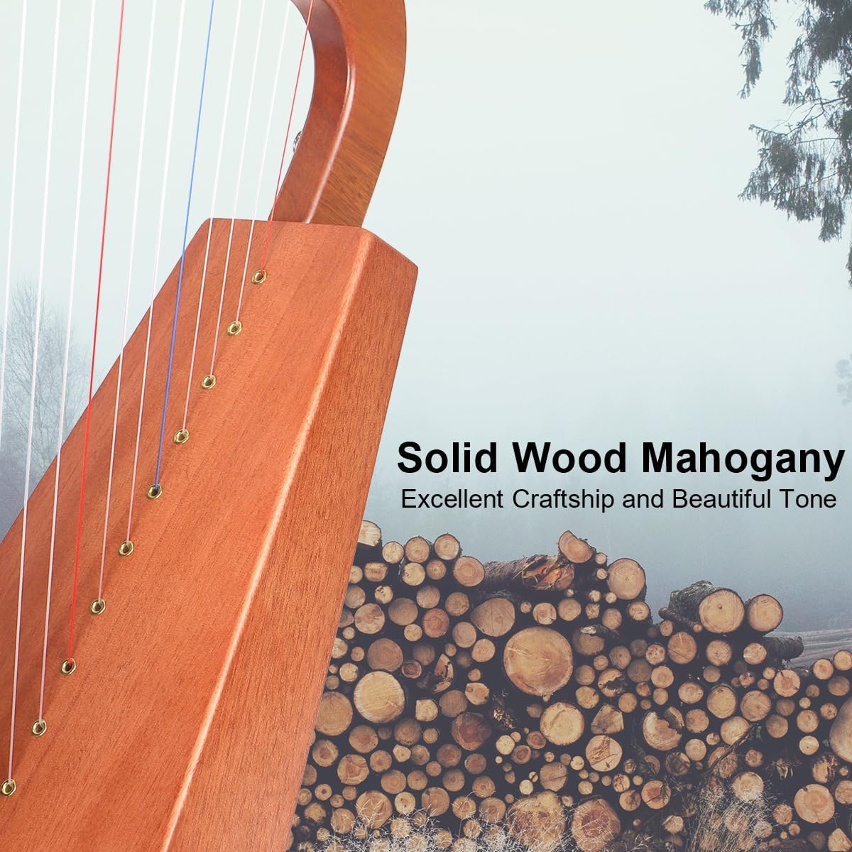 Harp, AKLOT 15 Strings Mahogany Lyer Harp 22 inch Height with Electric Box, Tuning Wrench, Black Bag and Strap,Lyer Kit Gift for Adult Professional Beginner