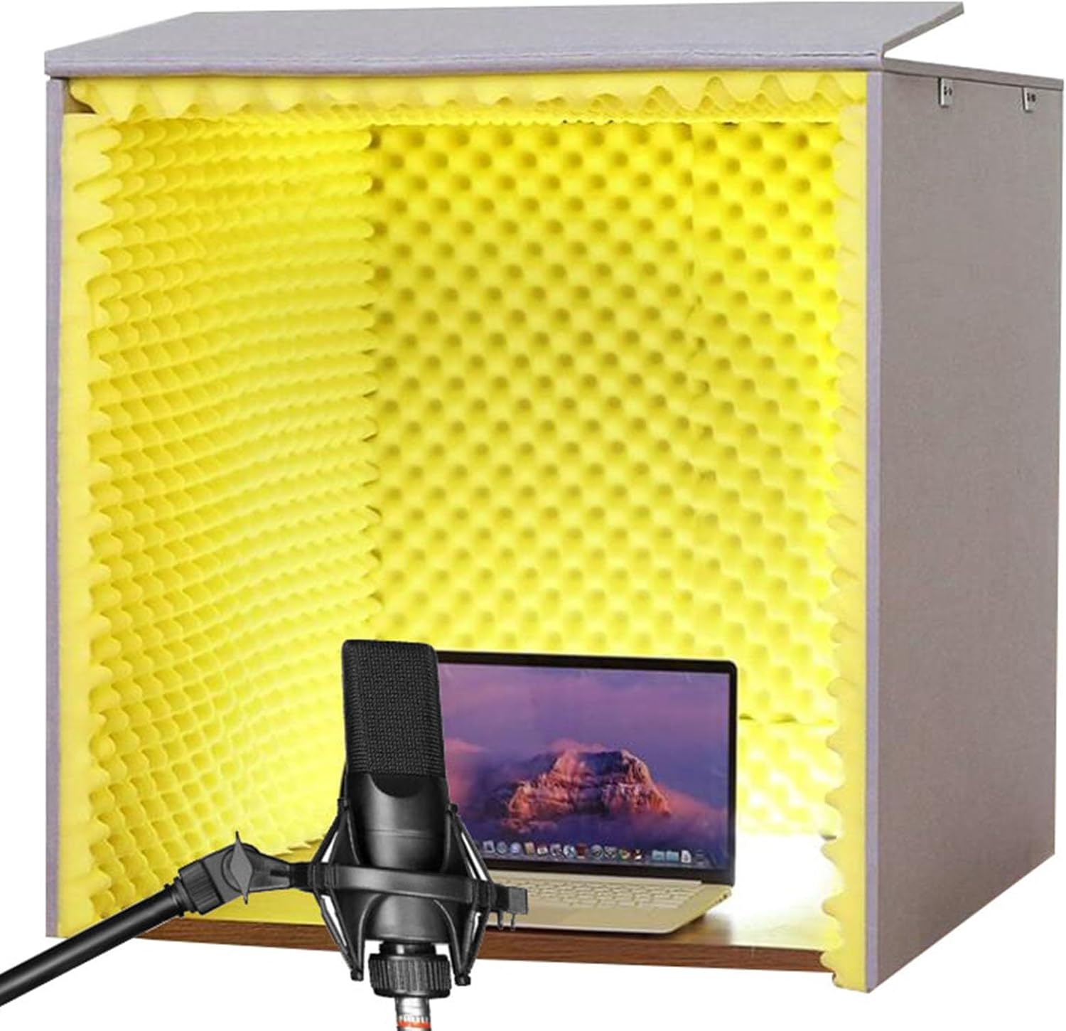 Foldable Desktop Soundproof Cover,Super Dense Sound Absorbing Foam Sound Recording Soundproof Vocal Booth Box for Filtering Voice Portable Vocal Recording Booth (Color : Yellow, Size : 31.5X
