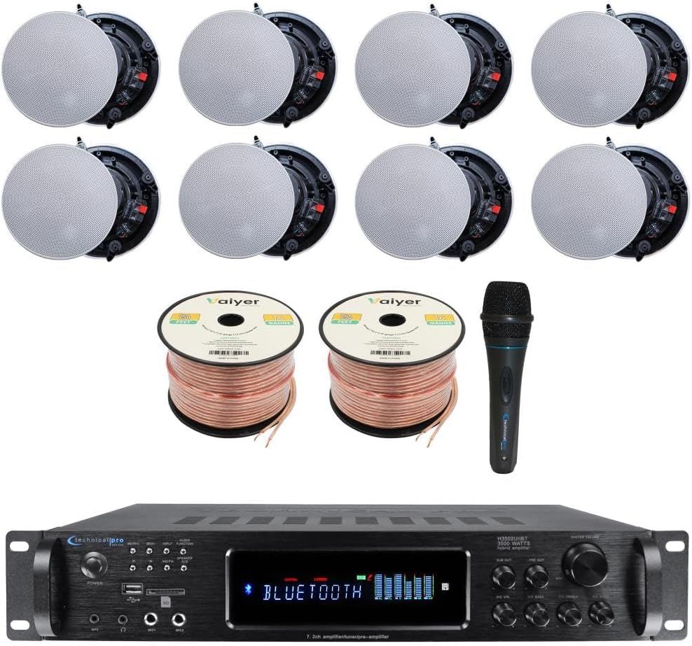 Vaiyer Home Audio System Kit - 7.2 Channel 3500 Watts Bluetooth Amplifier w/ 8 Qty of 5.25