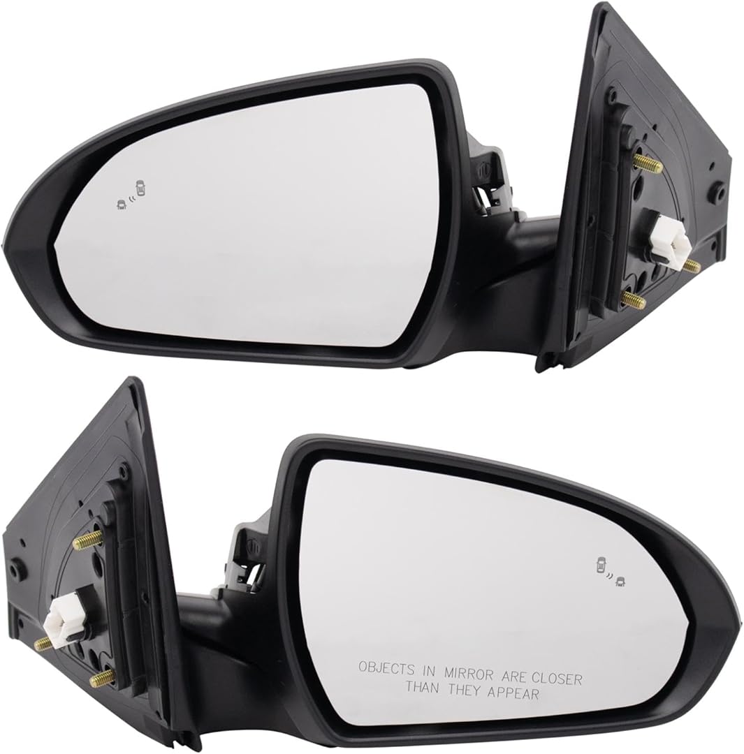 TRQ Driver and Passenger Side Mirror Power Heated Black Textured Paint to Match Compatible with 2017-2020 Hyundai Elantra HY1320253 HY1321253
