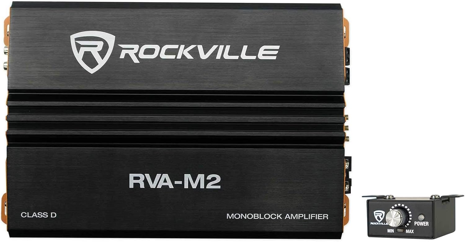 Rockville RVA-M2 Mono Car Amplifier, 2500W, 625W Dyno-Certified RMS at 1 Ohm, With Bass Remote, Class-D, MOSFET, Perfect for Subwoofers and Car Audio