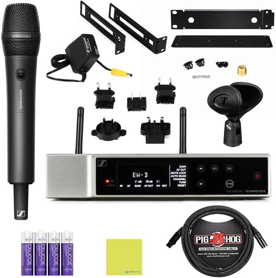 Sennheiser EW-D 835-S Set (R4-9) All-in-one Wireless Microphone System Bundle w/ Pig Hog PHM10 8mm Mic Cable, 4-pack Blucoil AA Batteries and Liquid Audio Polishing Cloth