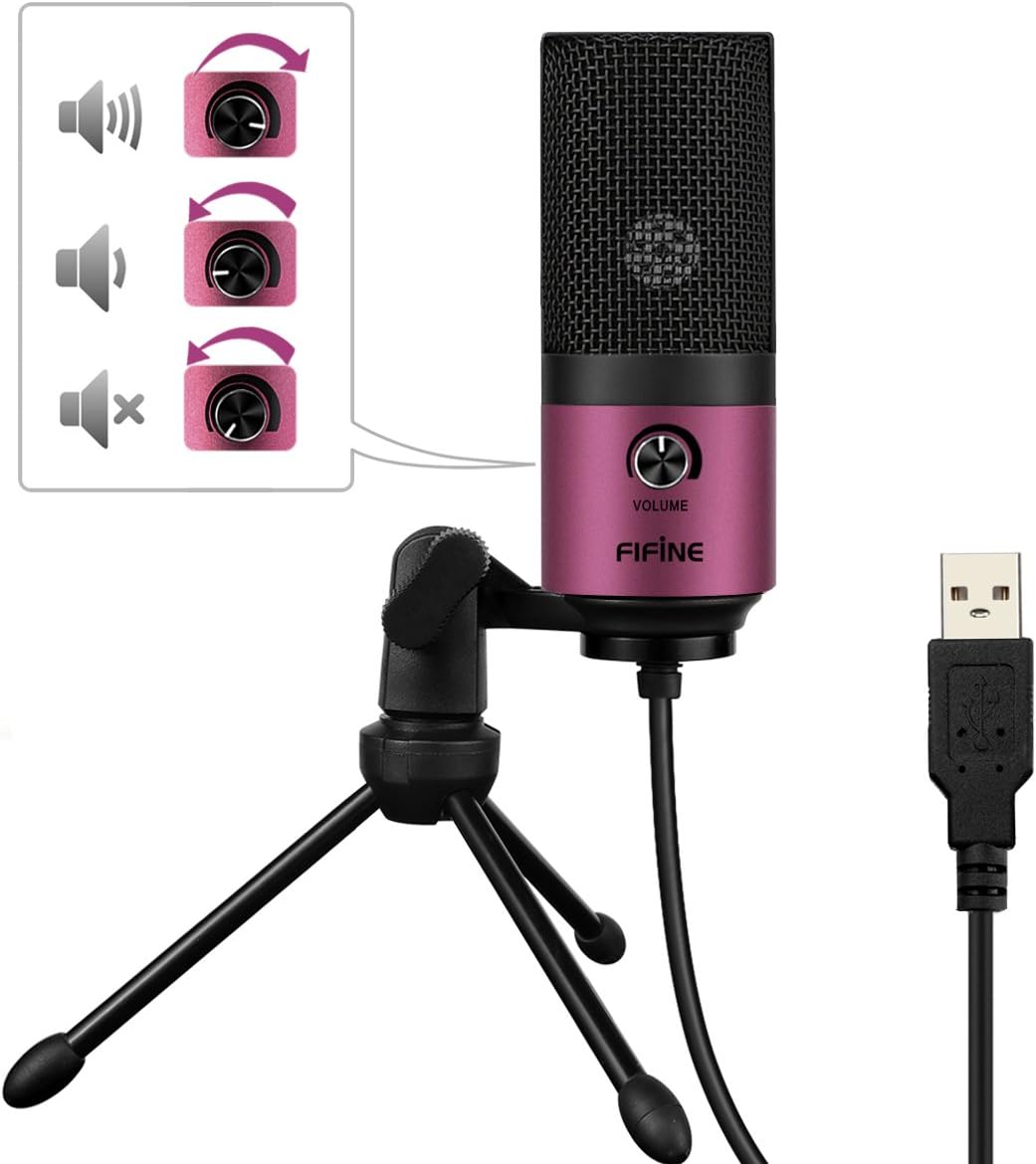 FIFINE Pink Podcast Microphone and Gaming Headset, USB Condenser Recording Mic,Wired Computer Headphones with Microphone-7.1 Surround Sound on Laptop/PC/PS4/PS5 (K669+H6)