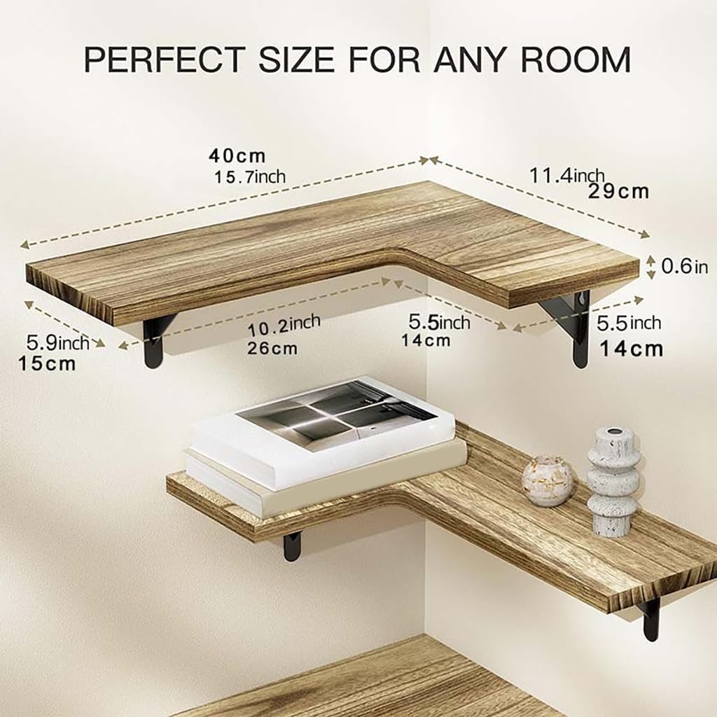 Wall Mount Floating Corner Shelves Decorative Corner Floating Shelves Sturdy Wood Wall Mount Shelves for Organizing
