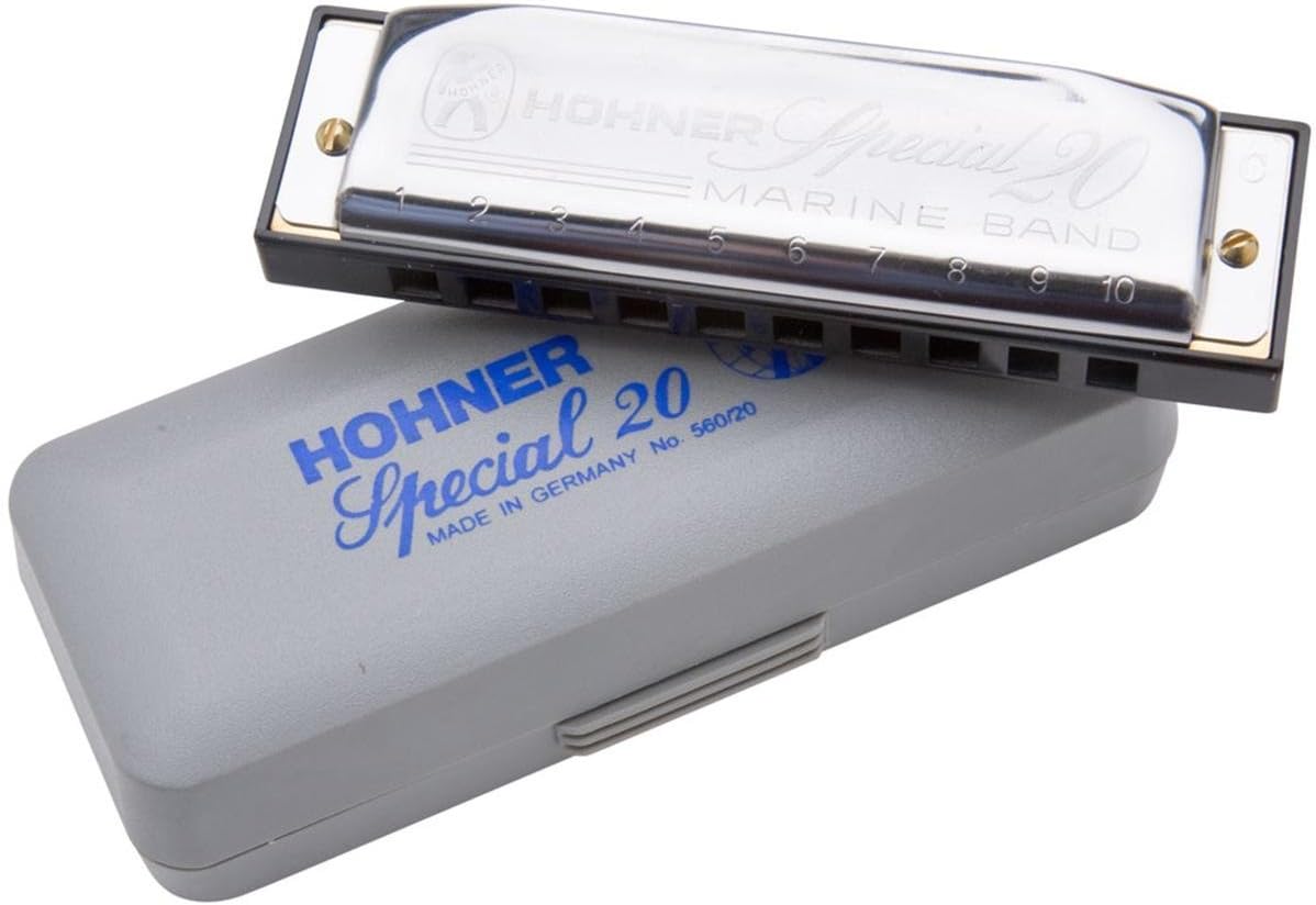 Hohner Special 20 Harmonica, 10 Holes Key E Bundle Hard Case, Mini Harmonica Necklace Juliet Music Polishing Cloth
