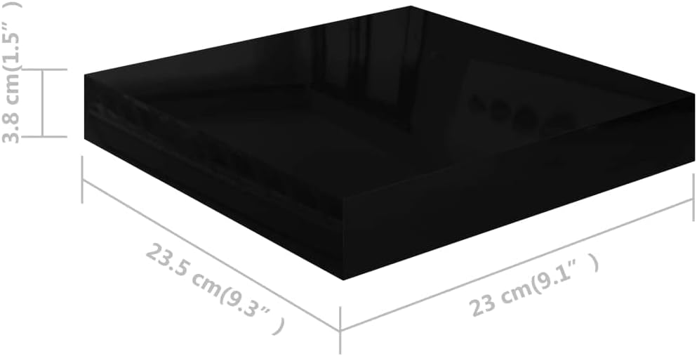 Floating Shelves Set of 4 High Gloss Black MDF 9.3 x 9.1 x 1.5 in Modern Square Wall Mount Display for Living Room Bedroom Office