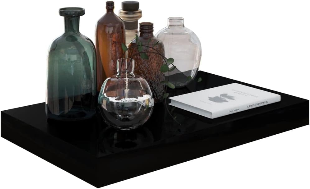 Modern Floating Shelves,Wall Storage Shelves,Wall Mounted Shelf Organizer Unit Display Shelf,for Living Room,Bedroom,Kitchen,Bathroom,Office,4 pcs High Gloss Black 15.7