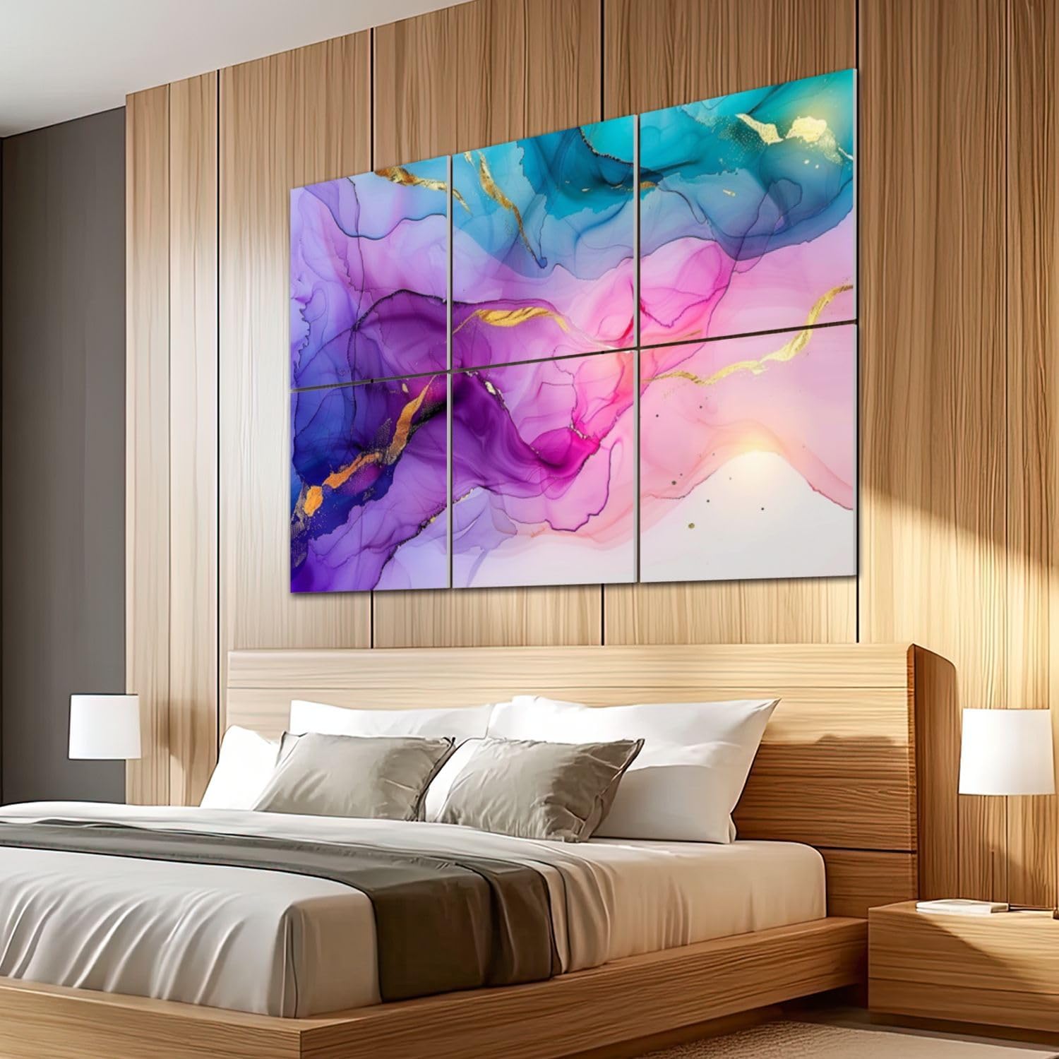 6 Pack Art Acoustic Panels Sound Absorbing Colorful Marble Mural Flowing Colors Gold Veins Purple Hues Blue Tones Decorative Soundproof Wall Panels Self Adhesive for Recording Studios Office 72