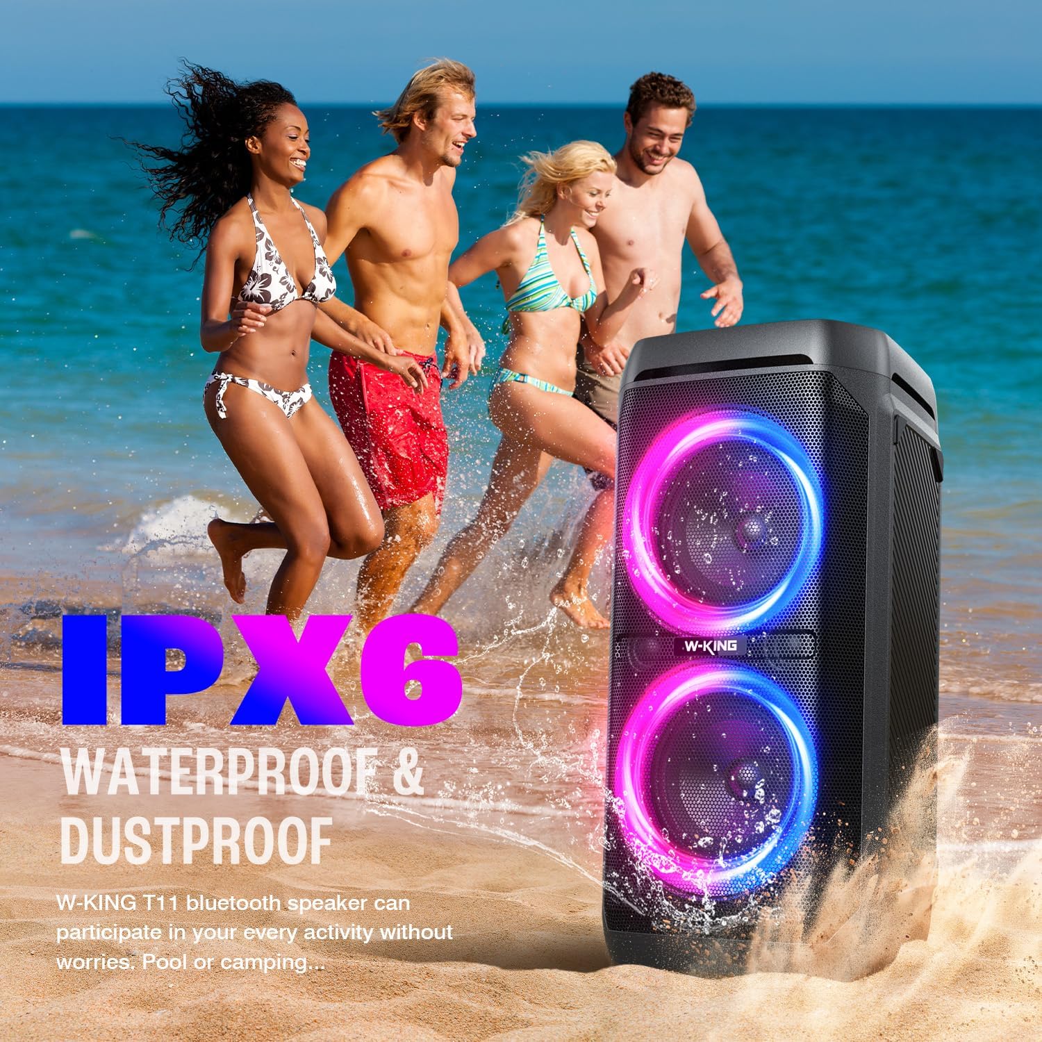 W-KING Portable Bluetooth Speaker 240W, Loud Boom Box with Deep Bass Subwoofers, IPX6 Waterproof Party Outdoor Speaker, Speakers Bluetooth Wireless, RGB Lights, 24H, Mic&Guitar Input, Echo, EQ, AUX