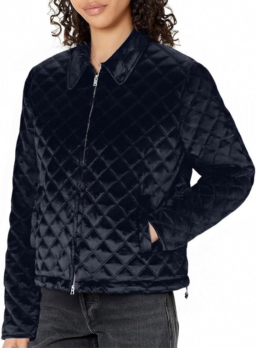 Women Winter Puffer Jacket Casual Diamond Quilted Lapel Long Sleeve Zip Up Coat Fall Fashion Warm Solid Outerwear