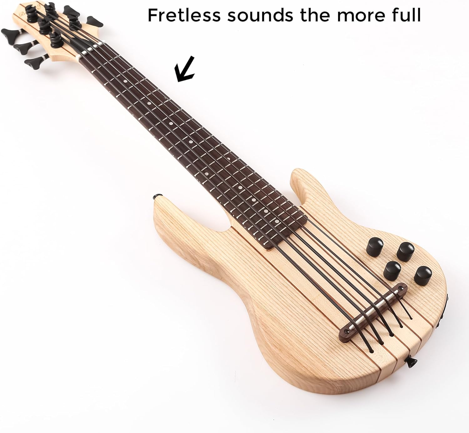Batking Electric Ukulele Bass, 5 String UBass Fretted, Through Neck Electric Uku bass with Gig bag (Natural Color)
