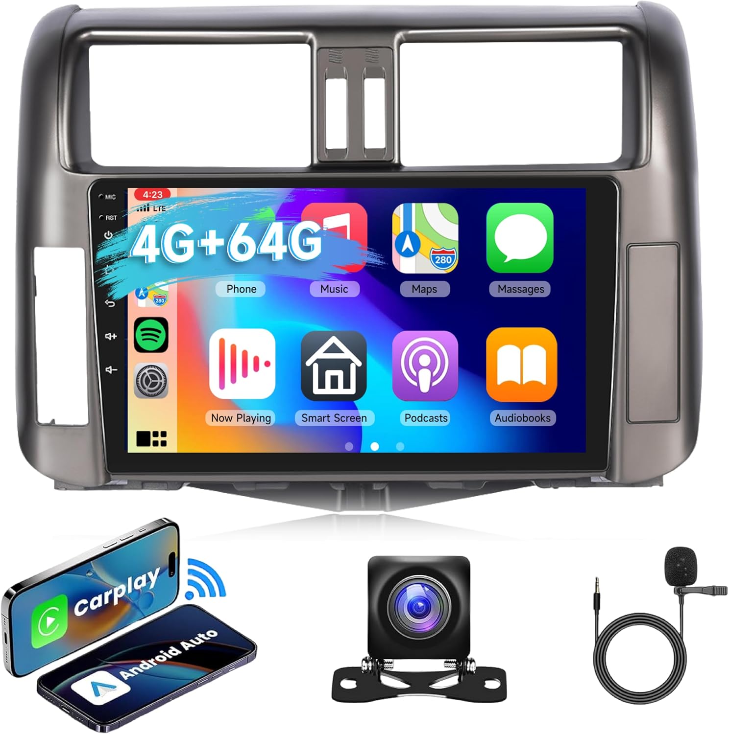 4G+64G Stereo for Toyota Prado 2010-2013 Radio Android Upgrade 9 Inch IPS Touch Screen Head Unit, Driauto Car Stereo with Wireless Carplay Android Auto GPS WiFi DSP Bluetooth FM RDS AHD Backup Camera