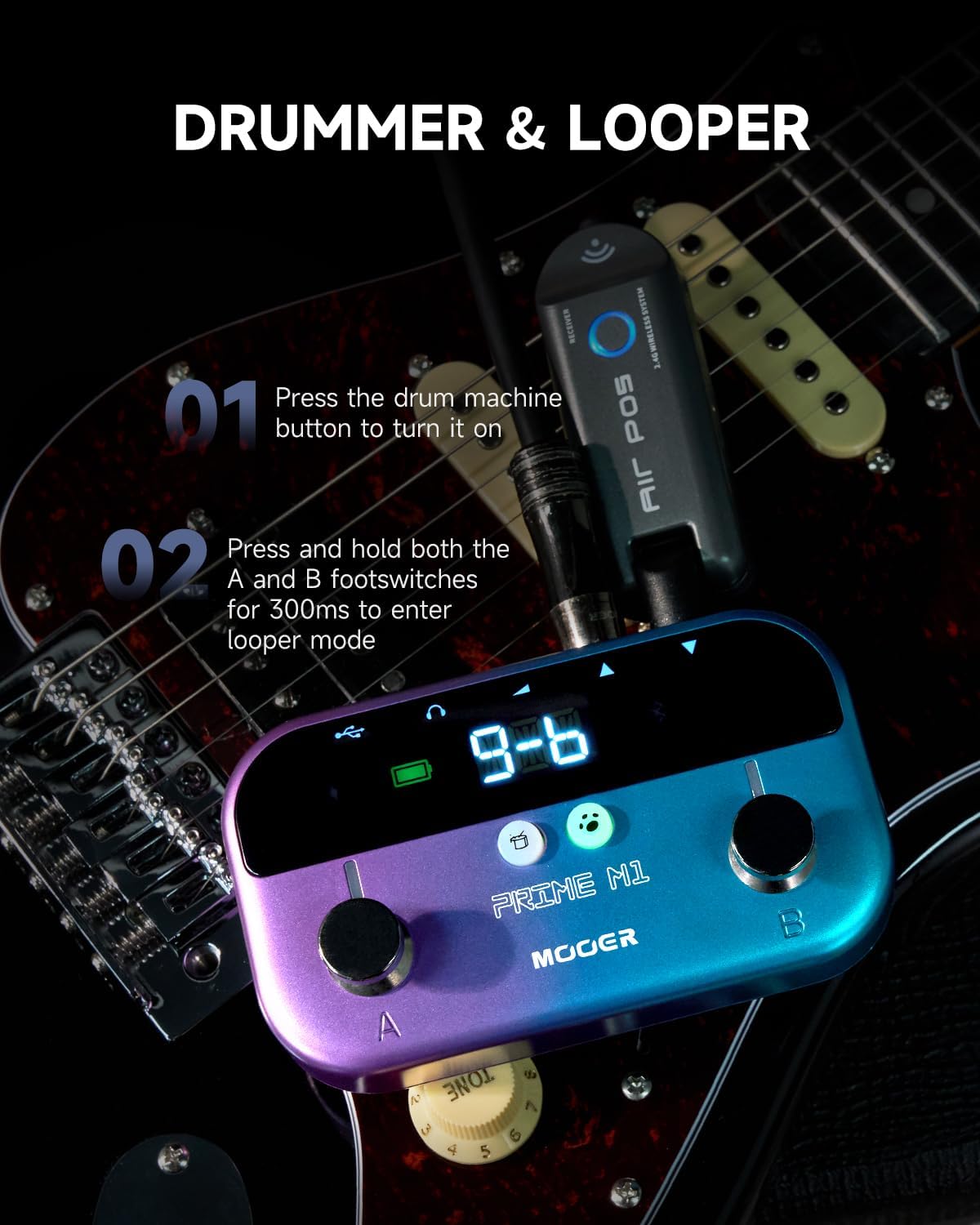 MOOER Prime MaxMini M1 Intelligent Multi Effects Pedal Bass Guitar Processor Air P05 Guitar Wireless System Plug to Play for Bassist and Guitarist