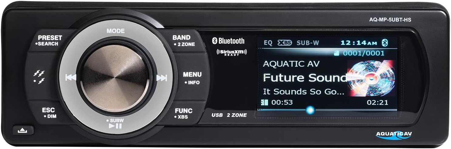 Aquatic AV AQ-MP-5UBT-HS Factory Replacement AM/FM Bluetooth Radio – Satellite Ready – For Harley-Davidson Touring Models